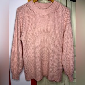 American Eagle Pastel Pink Waffle Knit Crew Neck Sweater Comfy Sleeves
